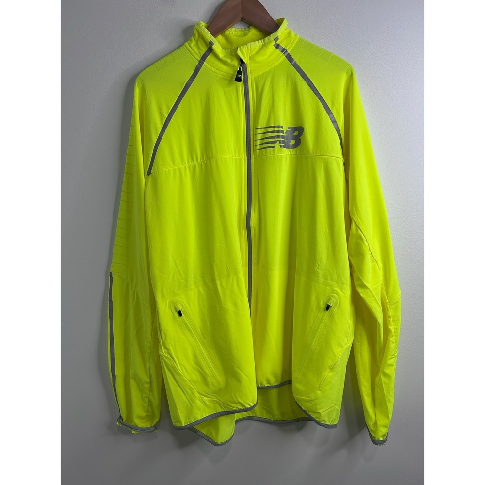 New Balance Mens XL Neon Yellow Reflective Running Jacket Windbreaker Visibility